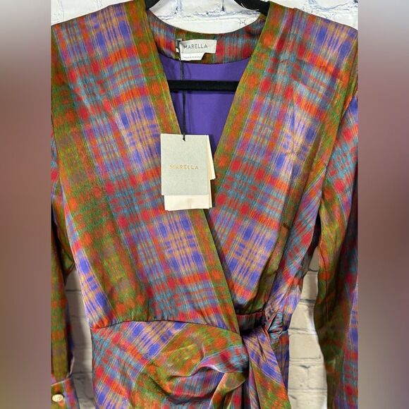 NWT MARELLA Rank Green Plaid Luxury Designer Party Wedding Mini Wrap Dress 2 - Picture 4 of 15